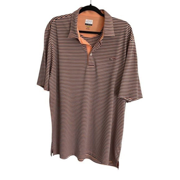 Greg Norman XL PlayDry Peach Navy Striped Polo Shirt Moisture Wicking Golf - Picture 1 of 9
